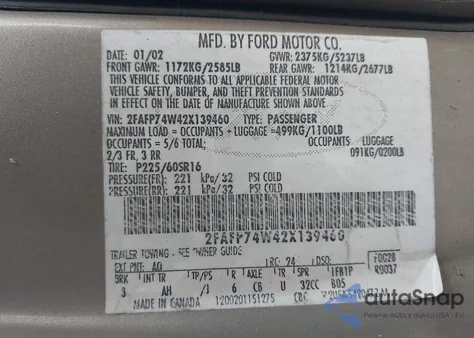 2002 Ford Crown Victoria Lx from USA, damaged, VIN 2FAFP74W42X139460